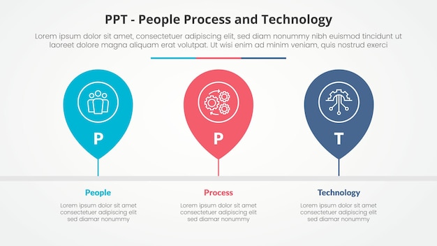 ppt framework infographic concept for slide presentation with pin tagging location timeline horizontal with 3 point list with flat style