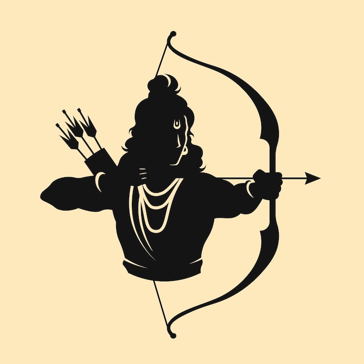 Vector prabhu shree ram chandra ji met behulp van boog en pijl hindoe god karakter mascotte vector