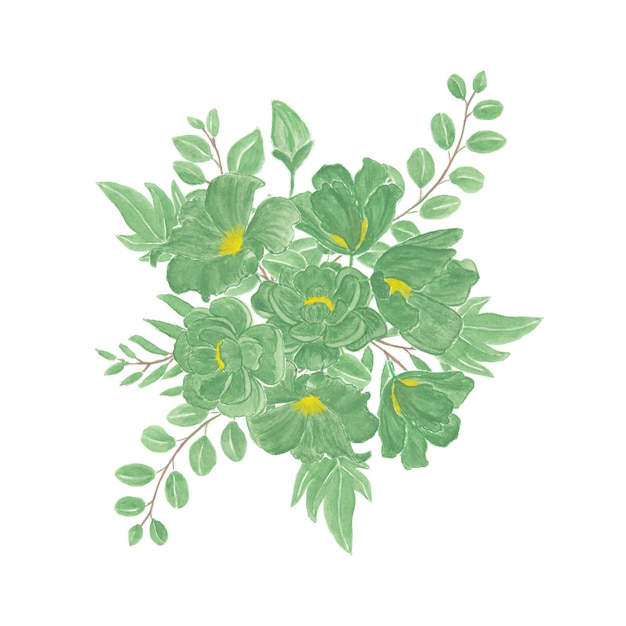 Vector prachtig aquarel bloemboeket met groene en gele bloemen