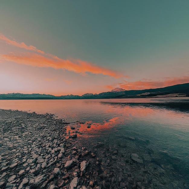 Vector prachtig landschap met meer en bergen prachtig landskap met meer en berg