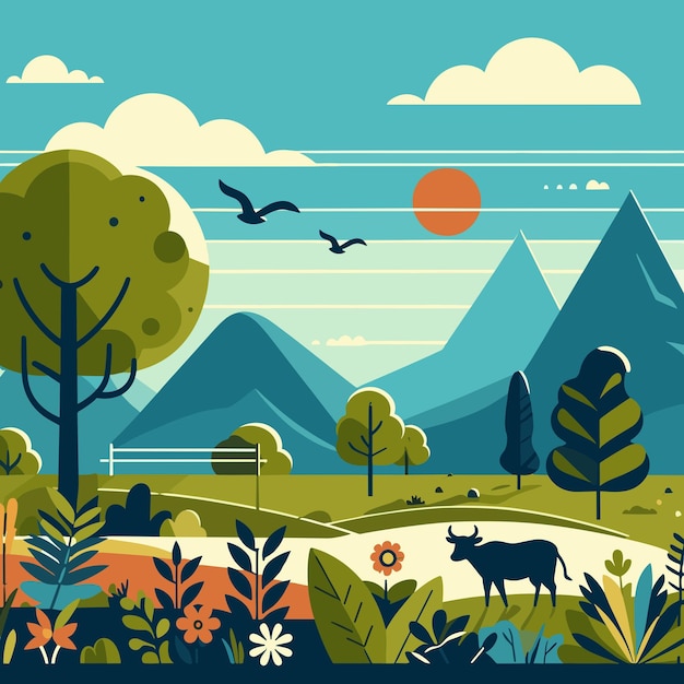 Vector prachtig landschaps vector plat ontwerp