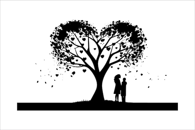 Prachtig Liefde boom silhouet Valentine silhouet en liefde vector