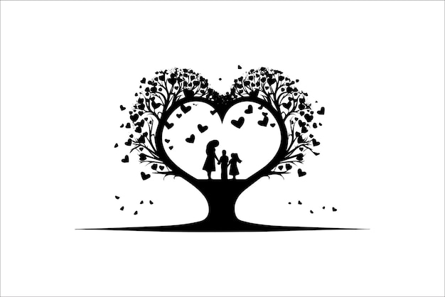 Prachtig Liefde boom silhouet Valentine silhouet en liefde vector