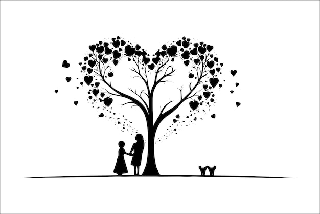 Prachtig Liefde boom silhouet Valentine silhouet en liefde vector