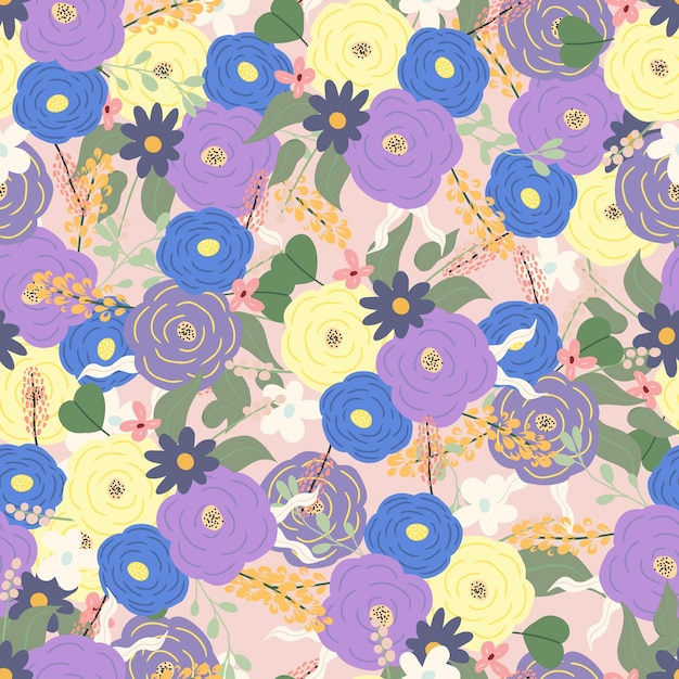 Prachtig naadloos bloemenpatroon met bloemen Eindeloos ontwerp met delicate wilde bloemen voor afdrukken en decoratie Herhaalbare botanische achtergrond Kleur platte vectorillustratie