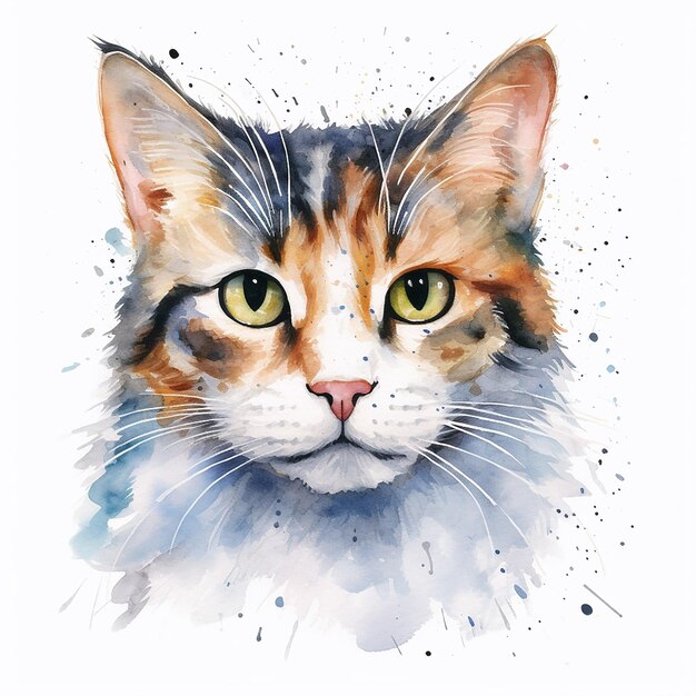 Vector prachtige aquarel kattenkunst op een wit doek