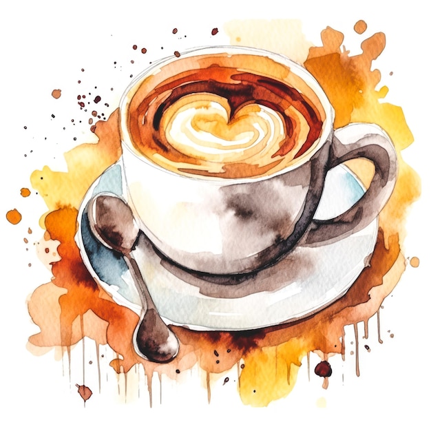 Prachtige aquarel koffie illustraties op witte achtergrond