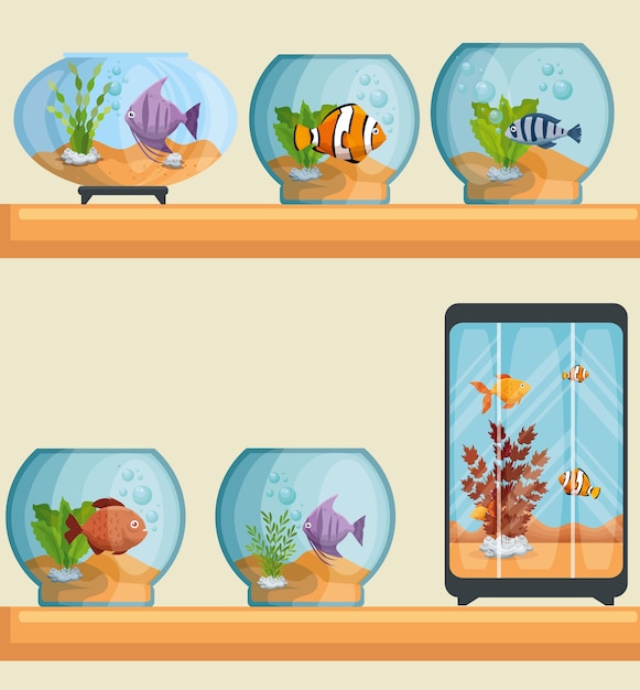 Vector prachtige aquariums pictogrammen instellen