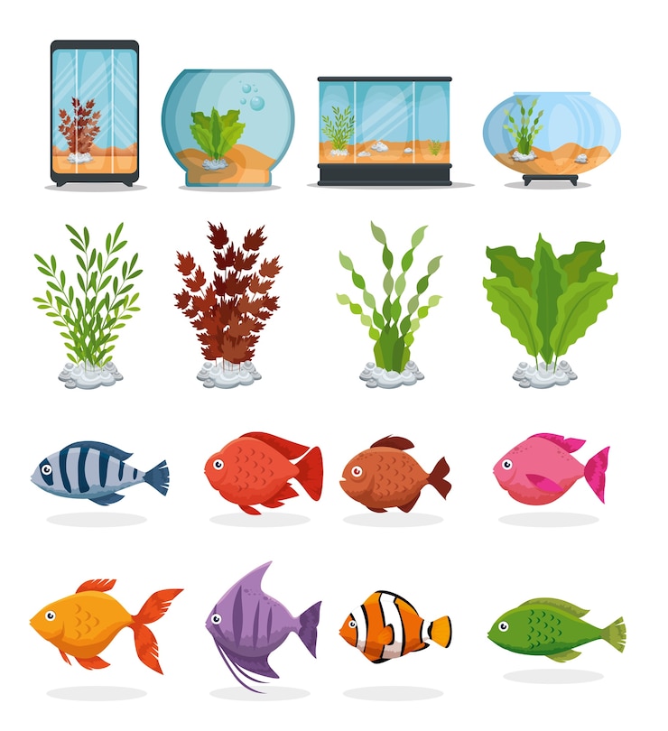 Vector prachtige aquariums pictogrammen instellen