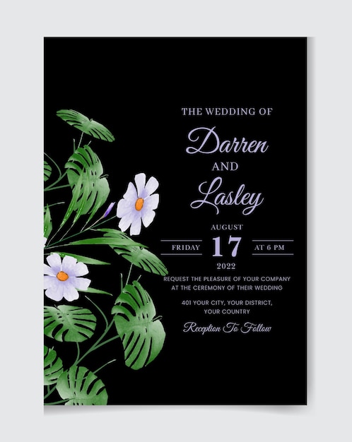 Prachtige bloemen bruiloft uitnodiging kaartsjabloon
