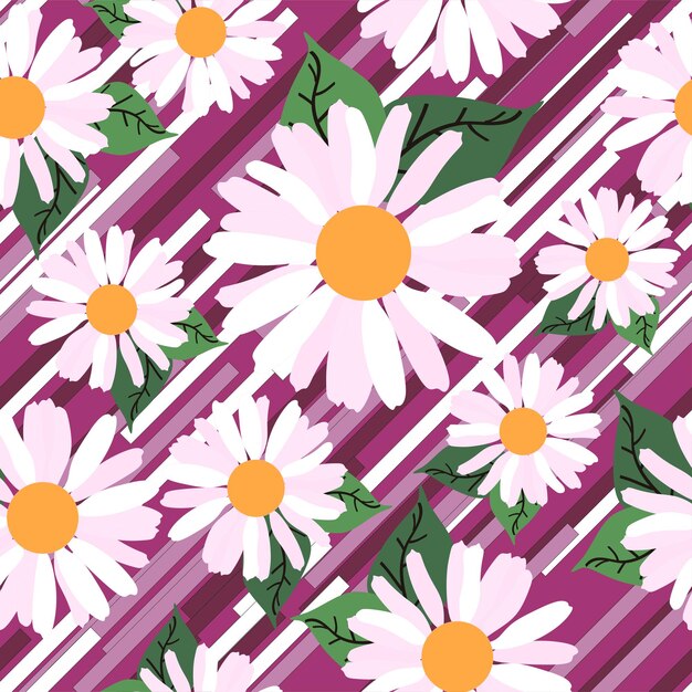 Prachtige Daisy Flower en diagonale lijn Vector achtergrondpatroon naadloos