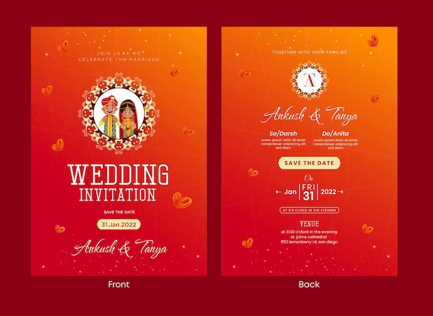 Prachtige Indiase bruiloft uitnodigingskaart sjabloonontwerp