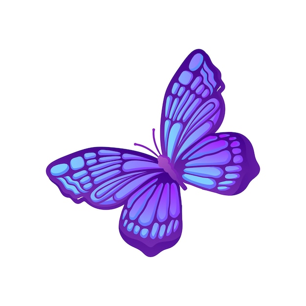 Prachtige paarse vlinder met blauw patroon op vleugels Vector icoon van vliegend insect Element voor kaart notebook cover of poster