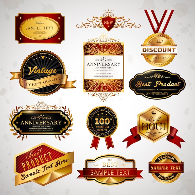 Prachtige premium kwaliteit gouden labels collectie over grijs