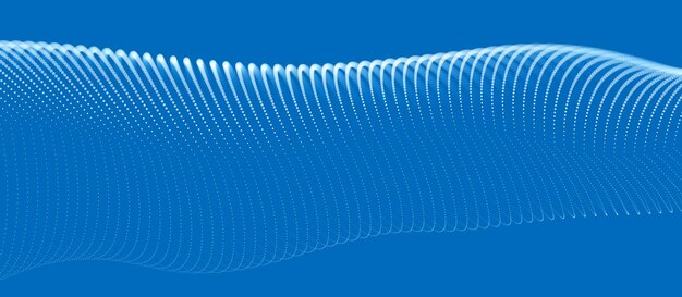 Prachtige vector abstracte achtergrond van vliegende deeltjes in beweging, golvende lijnen stromen big data technologie en wetenschapsthema, 3D dots array stroomt in beweging, nanotechnologie.