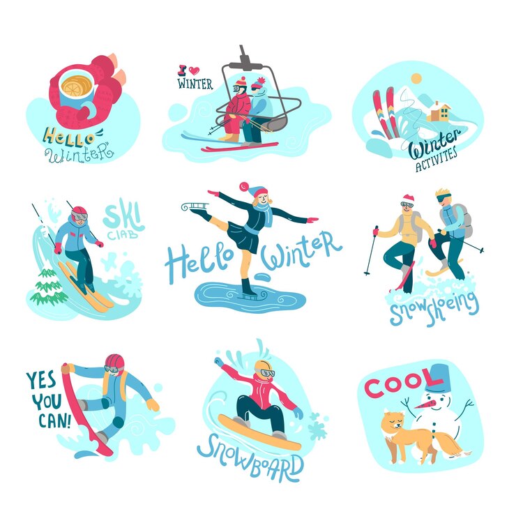 Vector prachtige vectorillustratie winteractiviteiten perfect voor het logo van de kerstuitverkoop van de skiclub en enz