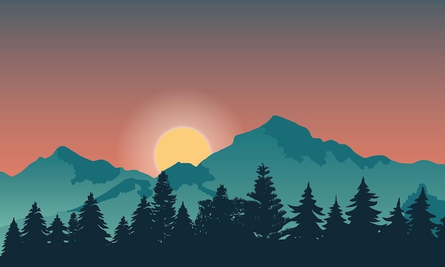 Prachtige zonsondergang landschap vectorillustratie