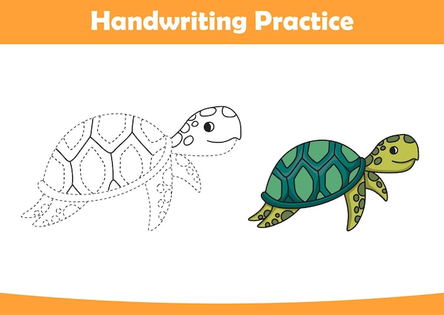 Практикуйтесь в написании линий и раскрашивании черепах для детей.