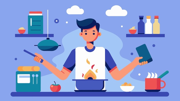 Practicing selfcontrol by not giving in to distractions while cooking vector illustration