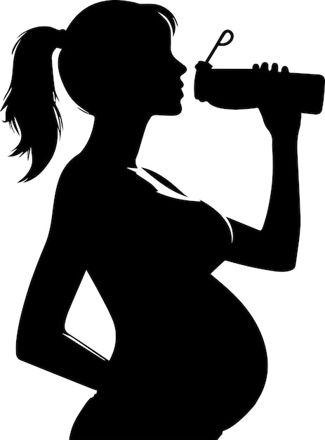 Pragnancy woman drink water vector silhouette 4