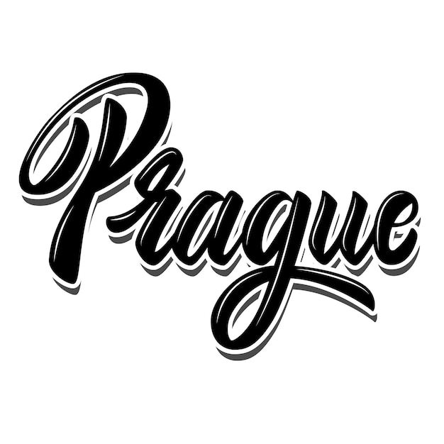 Prague (capital of Czech ).  Lettering phrase on white background. Design element for poster, banner, t shirt, emblem. Vector illustration