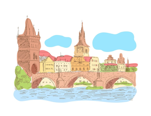 Prague Czech Republic Landmark Charles Bridge Vector illustration