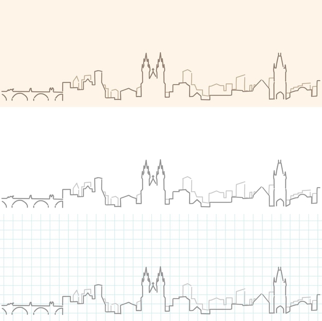 벡터 프라하 손으로 그린 스카이라인
