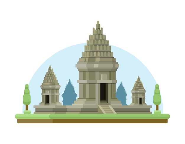 Vettore tempio indù di prambanan dal vettore dell'illustrazione di progettazione piana dell'indonesia di giava meridionale