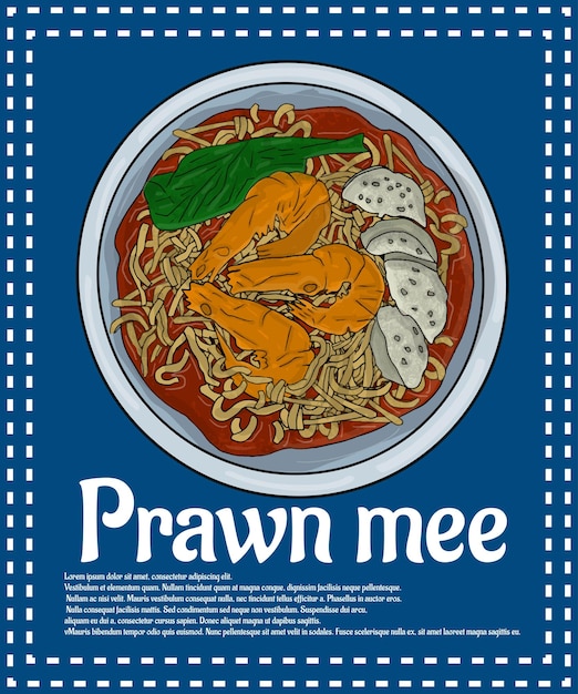 Vector prawn mee in cartoon style, doodle