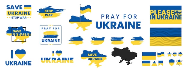 Молитесь за украину и остановите войну или спасите украину или украинский флаг, молясь за концептуальный векторный дизайн