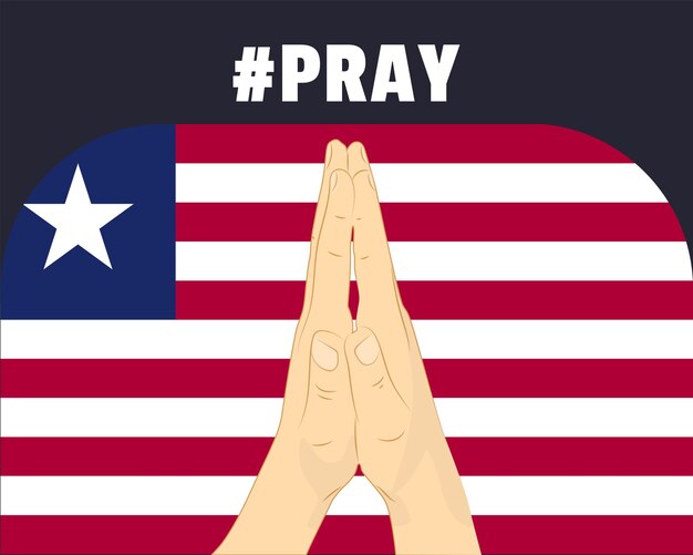 Vector pray for liberia help or support concept liberia flag with praying hands