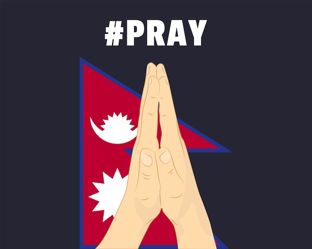 Pray for Nepal help or support concept Nepal flag with praying hands