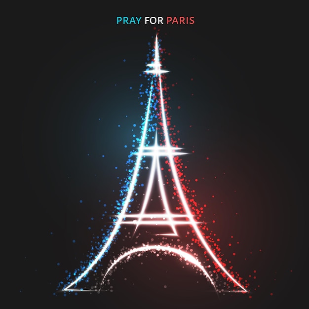 Vector pray for paris. peace for paris. lighting effects in flag colors. a tragedy symbol in paris. peace sign, eiffel tower. handwork symbol. the sign drawn by hand the eiffel tower