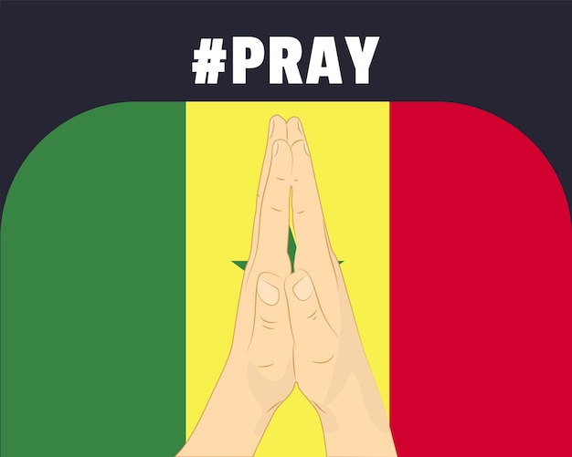 Молитесь за Сенегал помощь или поддержка концепции Сенегал флаг с молитвенными руками