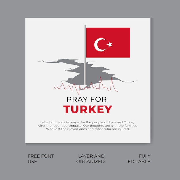 Pray For Turkey Banner Template with Turkey Flag.