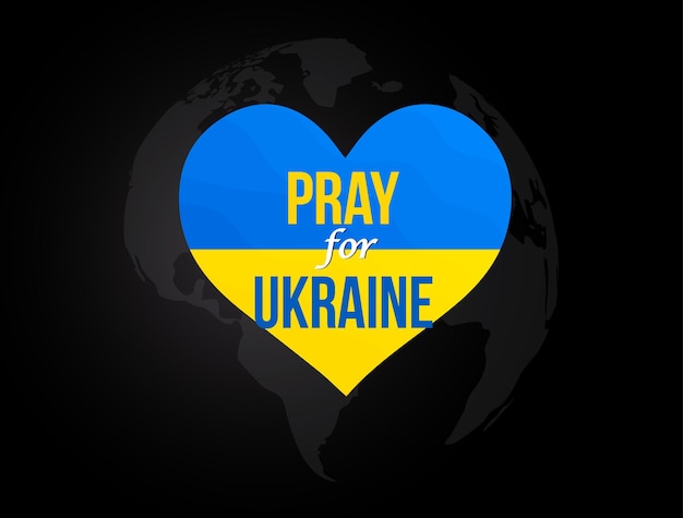 Pray for Ukraine concept background, Ukraine flag love shape praying concept vector illustration.