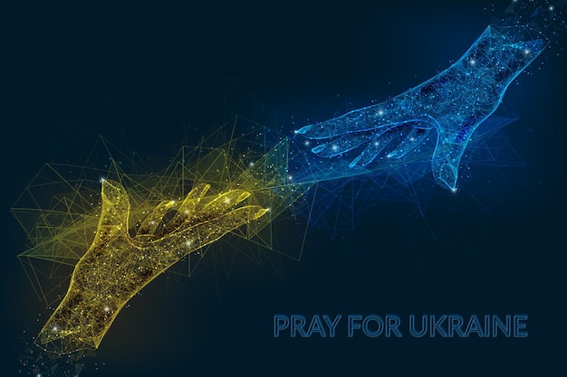 Pray for Ukraine concept in flag colors Polygonal low poly style illustration