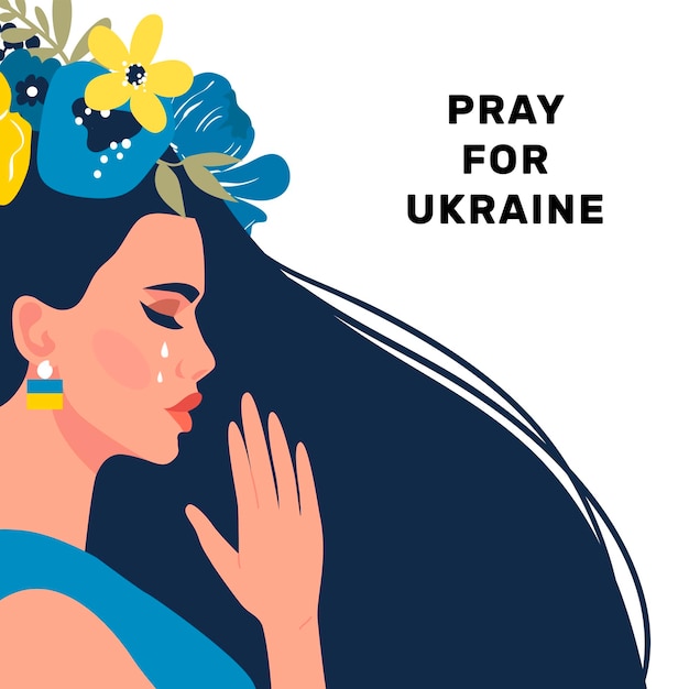 Pray for ukraine crying girl the concept of stay with ukraine support for ukraine vector isolated