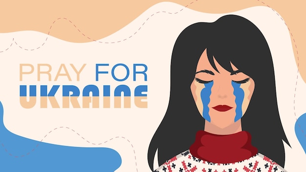Prega per l'ucraina la ragazza piange nel colore della bandiera dell'ucraina vettore