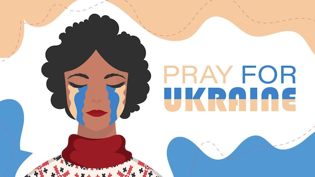 Pray for Ukraine The girl sheds tears in the color of the flag of Ukraine Vector