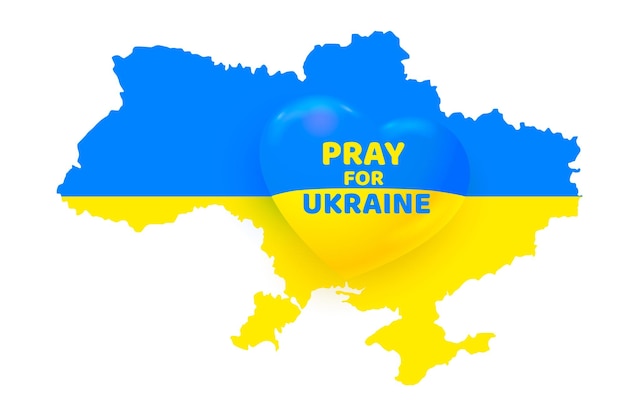 Молитесь за сердце Украины с желто-голубым флагом Украины Векторная иллюстрация