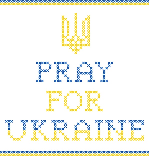 Pray for Ukraine poster with coat of arms Digital embroidering