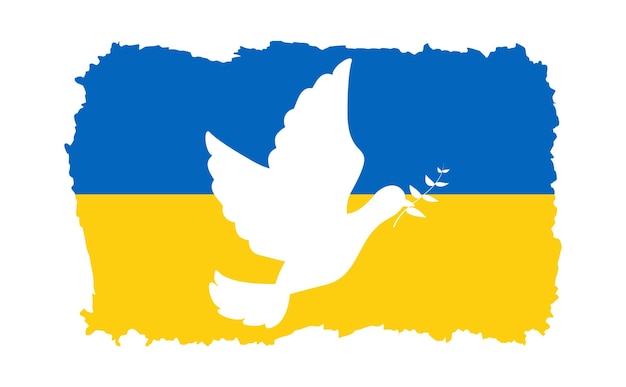 Pray for Ukraine. stop the war. Flying peace dove with olive branch logo symbol.