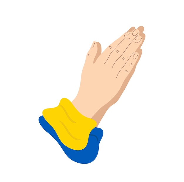 Pray for ukraine and stop war national flag colored blue and yellow praying hands is concept peace