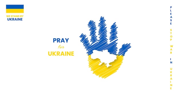 Prega per l'ucraina, ferma la guerra, salva l'ucraina io amo l'ucraina bandiera dell'ucraina che prega il concetto di disegno vettoriale