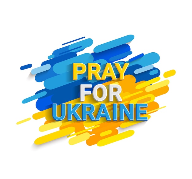 Vector pray for ukraine text on dynamic ukrainian flag