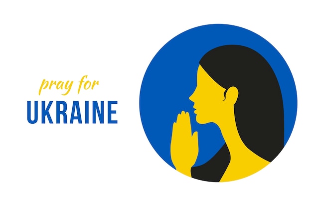 Pray for Ukraine Woman silhouette praying for peace flat design