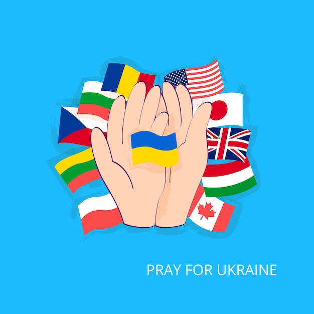 Vettore pregate per urkaine flags vector illustration of support il popolo ucraino ferma la guerra russa