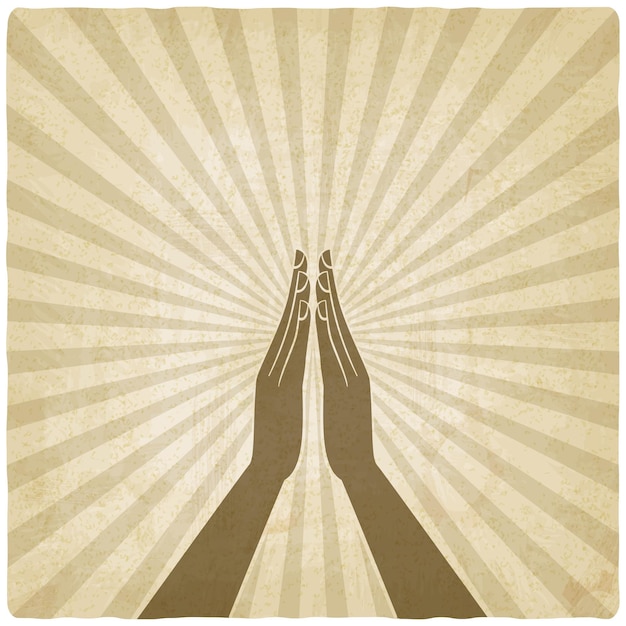 Vector prayer hands symbol old background