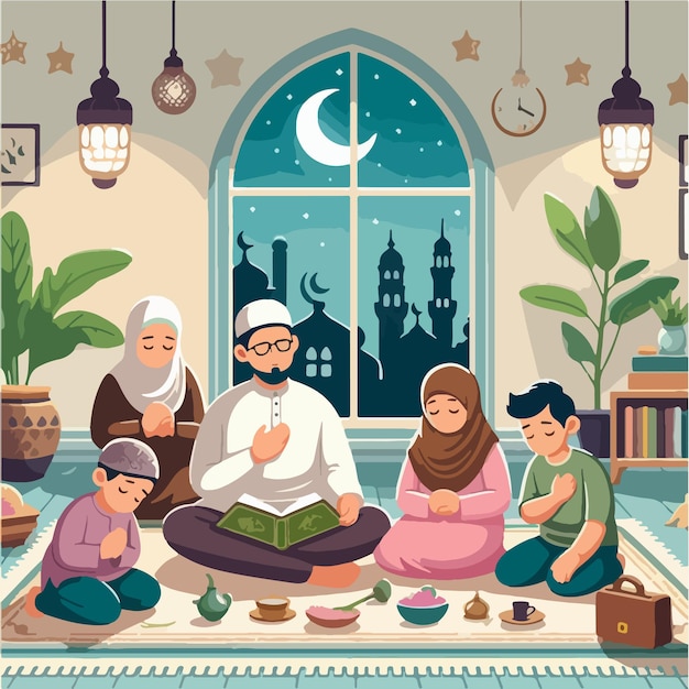 Vector prayer and reflection ramadan kareem poster